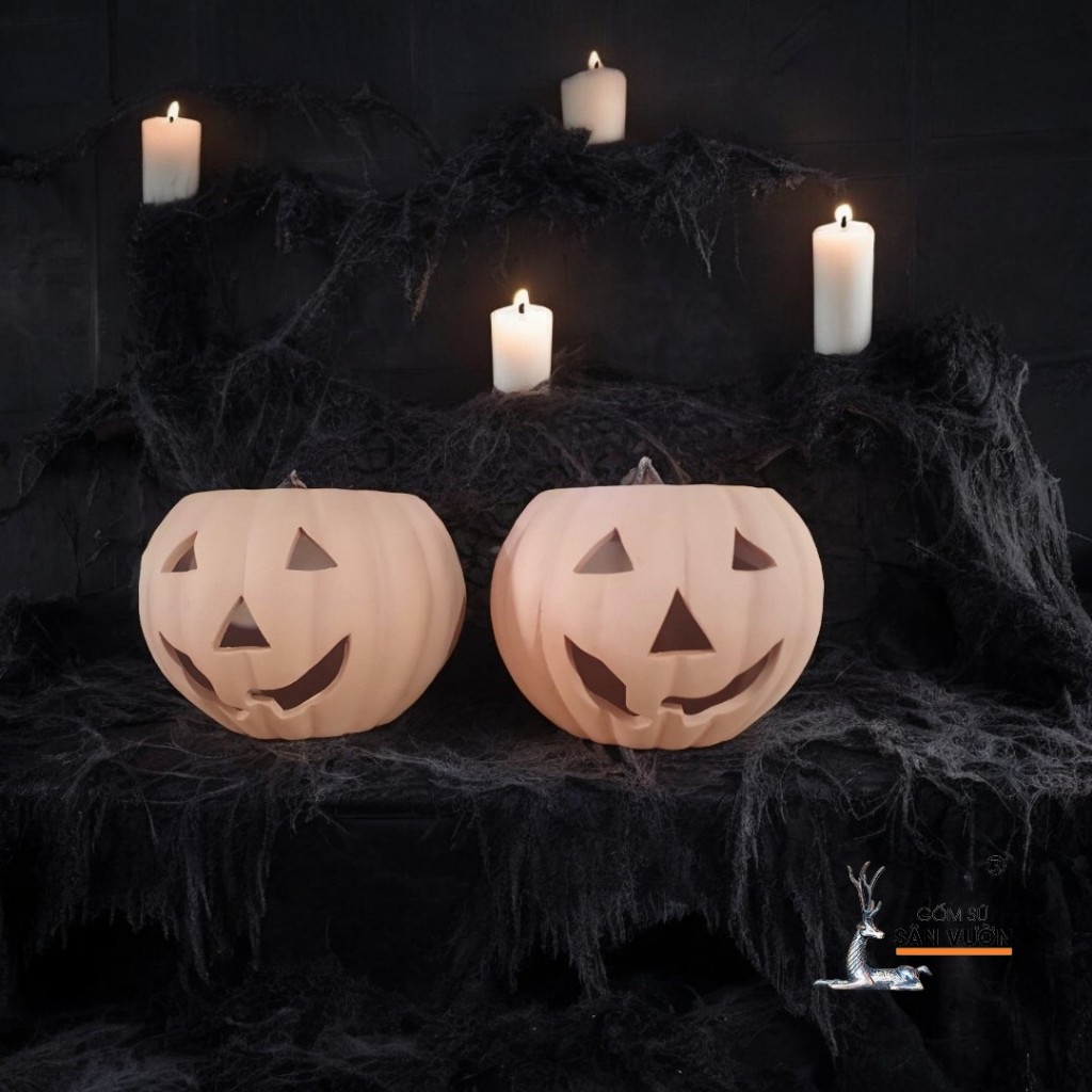 Tượng Gốm Đất Nung Hình Bí Ngô Halloween - Gốm Sứ Sân Vườn - Tượng Decor Sự Kiện, Lễ Hội Halloween