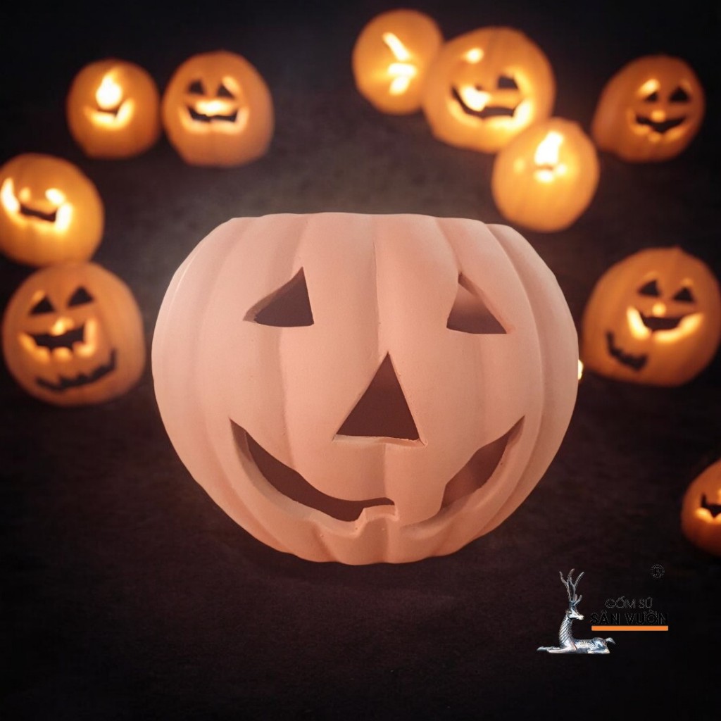 Tượng Gốm Đất Nung Hình Bí Ngô Halloween - Gốm Sứ Sân Vườn - Tượng Decor Sự Kiện, Lễ Hội Halloween