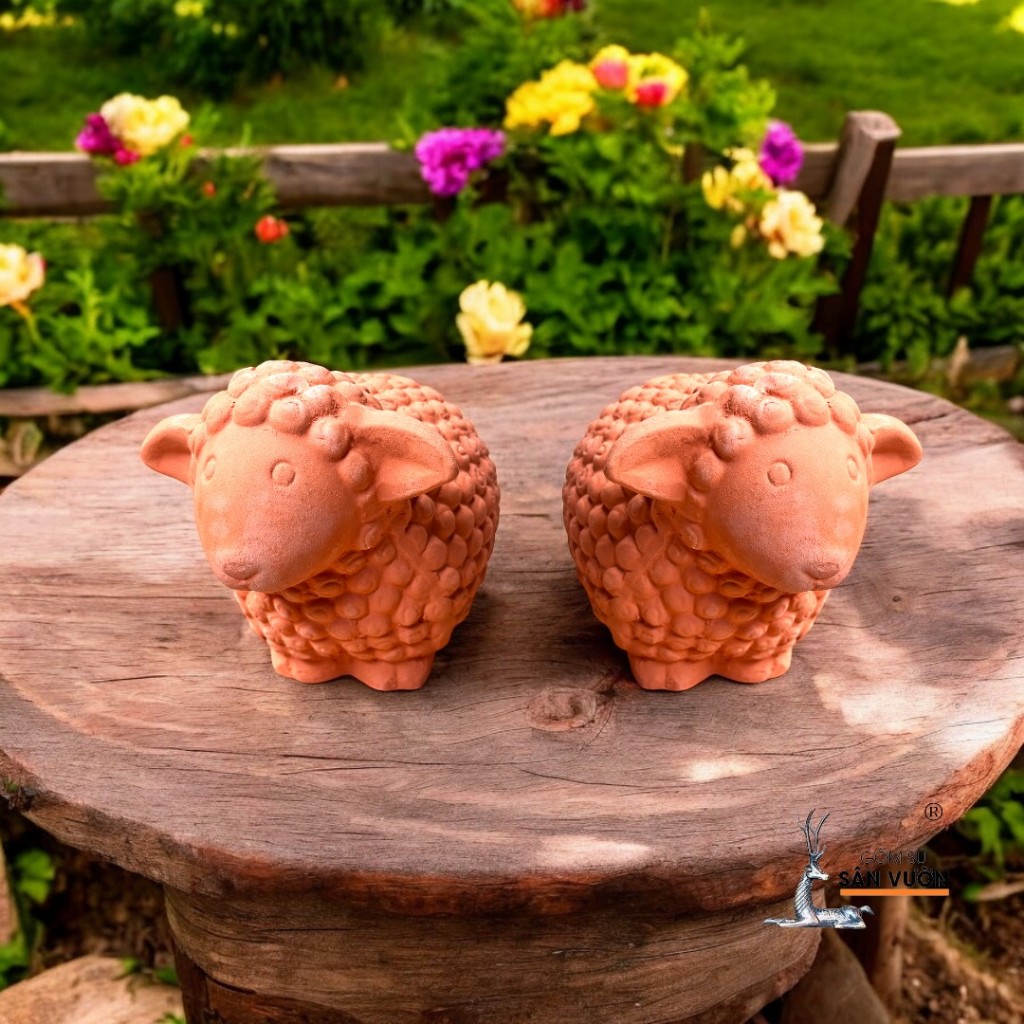 Tượng Gốm Đất Nung Hình Con Cừu ( Size Lớn ) - Gốm Sứ Sân Vườn - Tượng Decor Sân Vườn