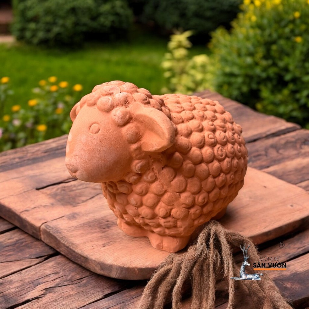 Tượng Gốm Đất Nung Hình Con Cừu ( Size Lớn ) - Gốm Sứ Sân Vườn - Tượng Decor Sân Vườn