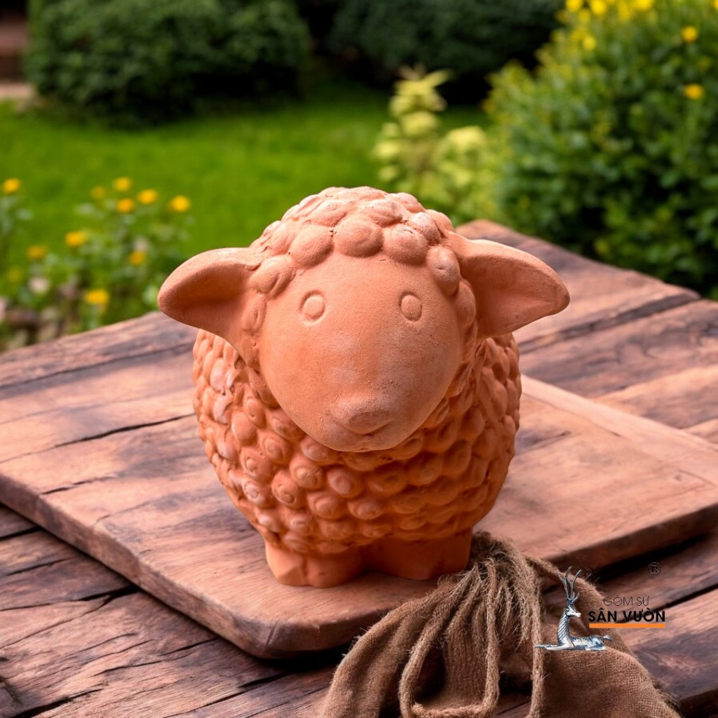 Tượng Gốm Đất Nung Hình Con Cừu ( Size Lớn ) - Gốm Sứ Sân Vườn - Tượng Decor Sân Vườn