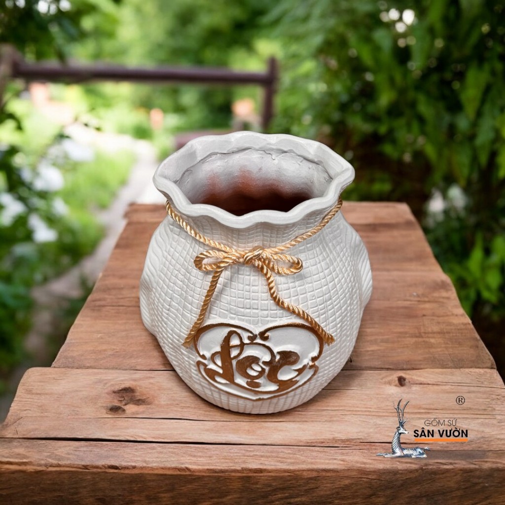 Bình Gốm Hình Túi Lộc Sơn Màu - Gốm Sứ Sân Vườn