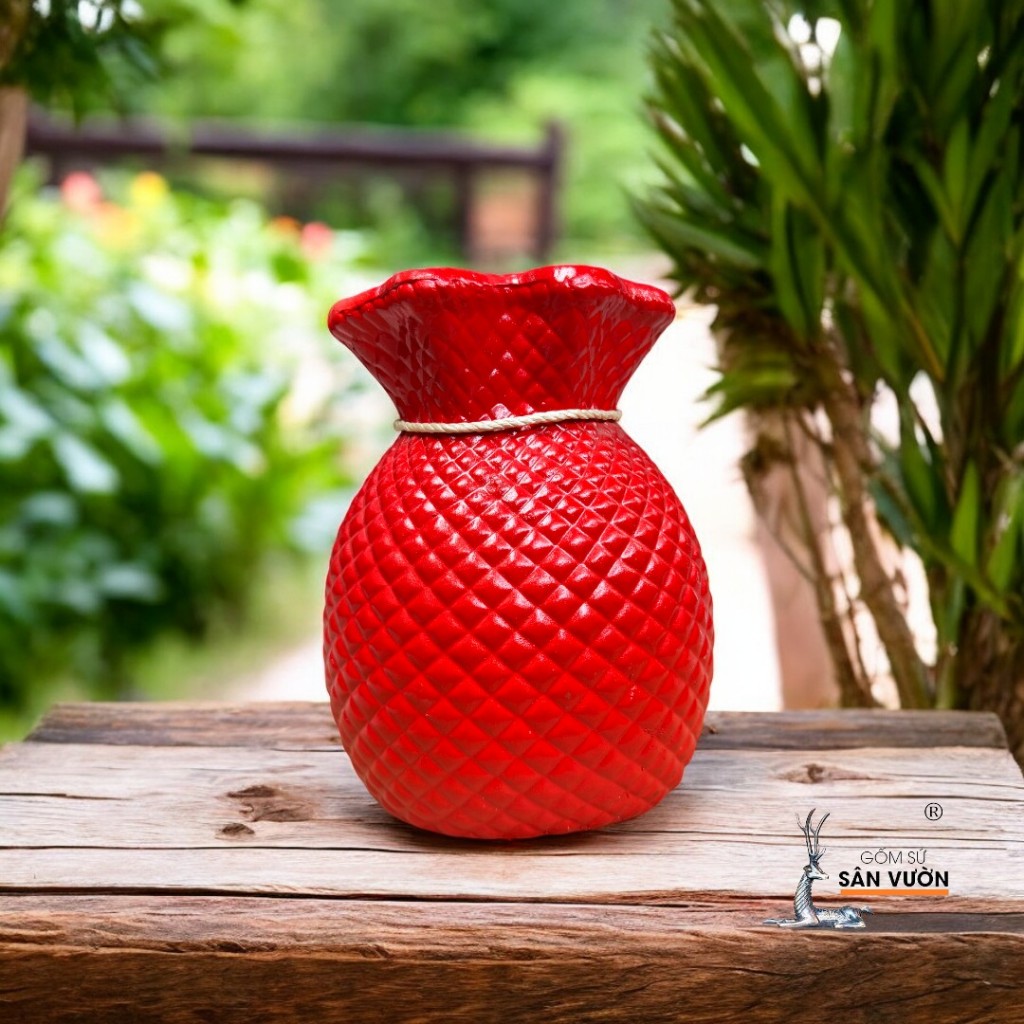 Bình Gốm Hình Túi Lộc Sơn Màu - Gốm Sứ Sân Vườn
