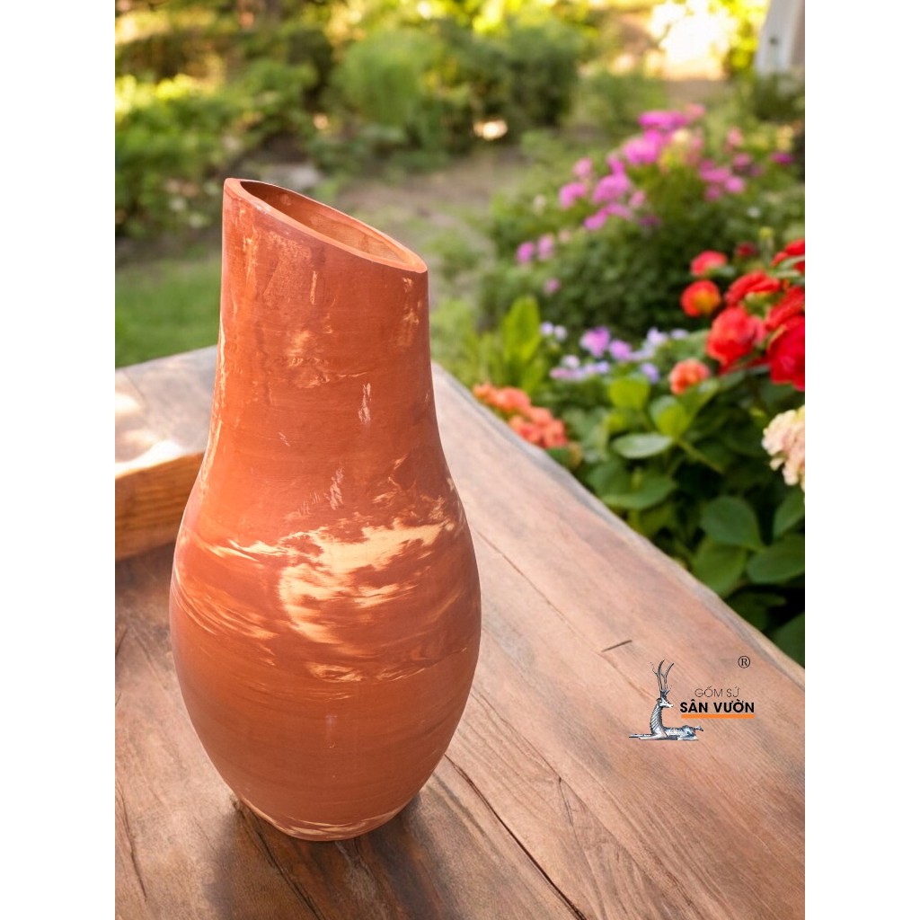 Bình Gốm Đất Nung Marble Cắm Hoa Khô - Gốm Sứ Sân Vườn