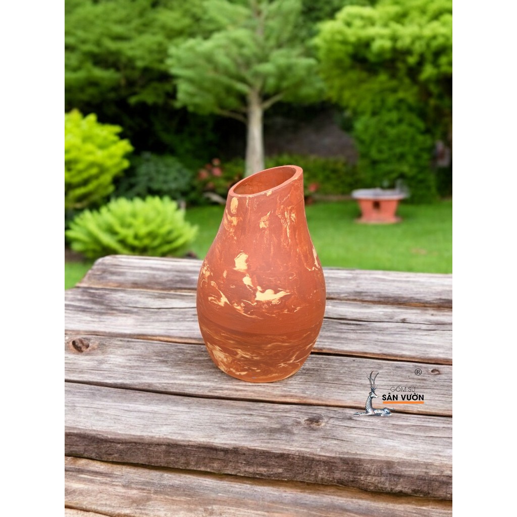 Bình Gốm Đất Nung Marble Cắm Hoa Khô - Gốm Sứ Sân Vườn