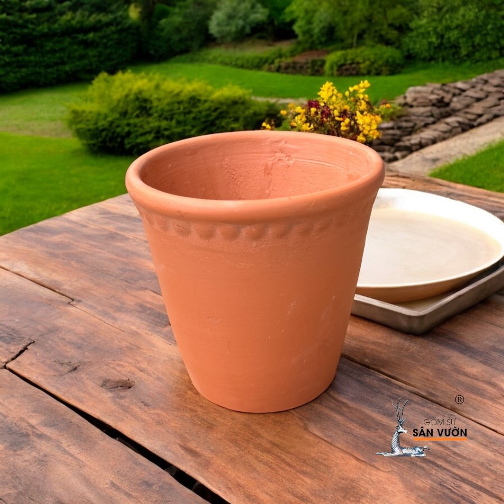 Chậu Gốm Đất Nung Ly Rèm Trơn/ Loang Marble - Gốm Sứ Sân Vườn