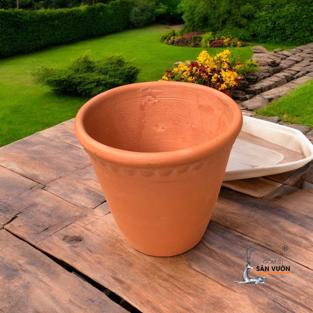 Chậu Gốm Đất Nung Ly Rèm Trơn/ Loang Marble - Gốm Sứ Sân Vườn