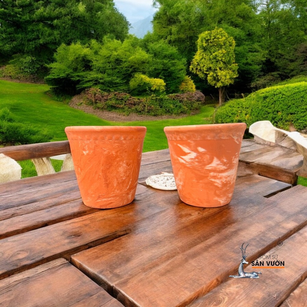 Chậu Gốm Đất Nung Ly Rèm Trơn/ Loang Marble - Gốm Sứ Sân Vườn