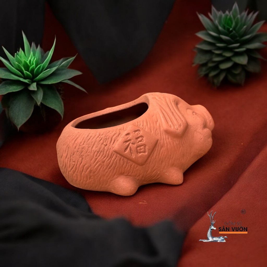 Chậu Gốm Đất Nung Hình Chú Heo - Gốm Sứ Sân Vườn