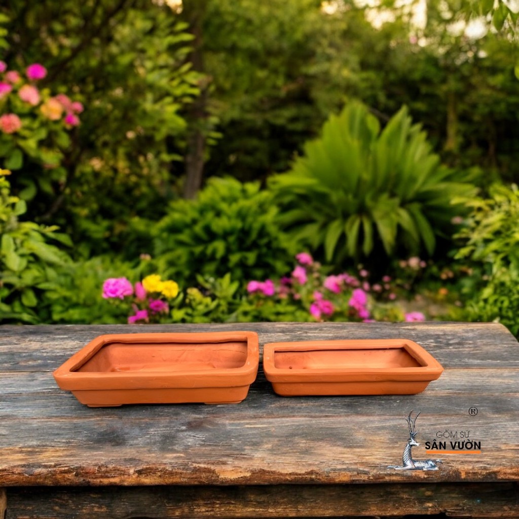 Chậu Gốm Đất Nung Dáng Chữ Nhật Trồng Cây Bonsai - Gốm Sứ Sân Vườn