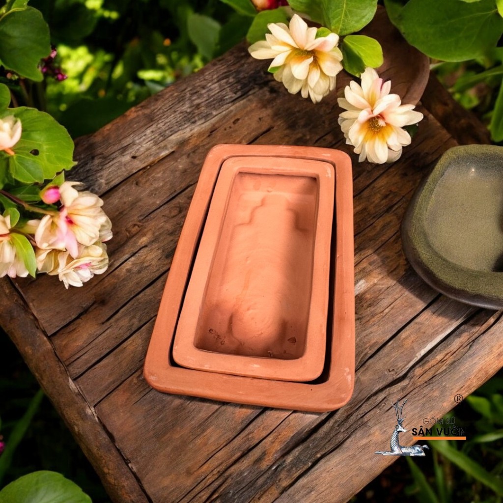 Chậu Gốm Đất Nung Dáng Chữ Nhật Trồng Cây Bonsai - Gốm Sứ Sân Vườn