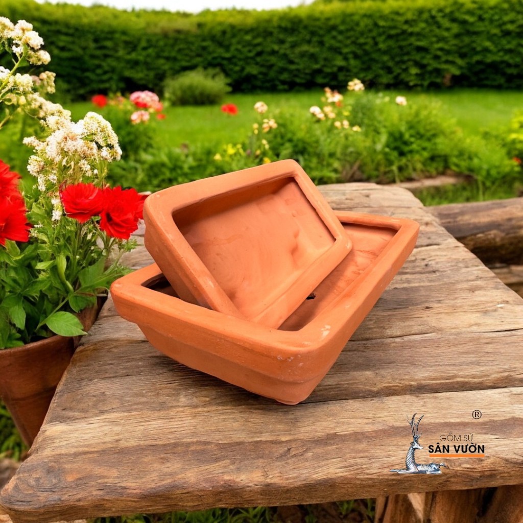 Chậu Gốm Đất Nung Dáng Chữ Nhật Trồng Cây Bonsai - Gốm Sứ Sân Vườn