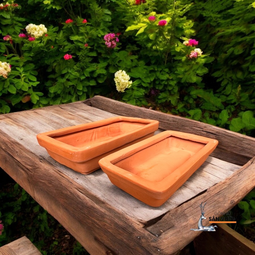 Chậu Gốm Đất Nung Dáng Chữ Nhật Trồng Cây Bonsai - Gốm Sứ Sân Vườn