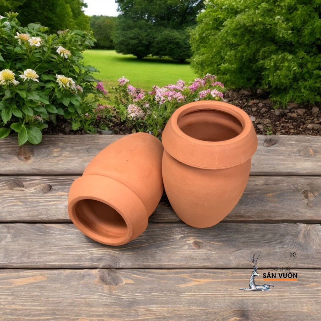 Bình Gốm Đất Nung Miệng Dày - Gốm Sứ Sân Vườn - Bình Decor Sân Vườn, Tiểu Cảnh