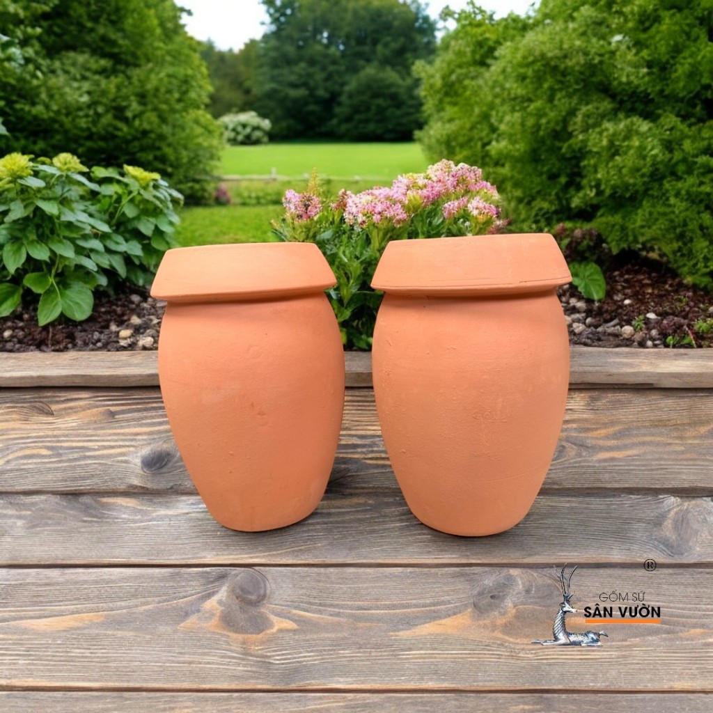 Bình Gốm Đất Nung Miệng Dày - Gốm Sứ Sân Vườn - Bình Decor Sân Vườn, Tiểu Cảnh
