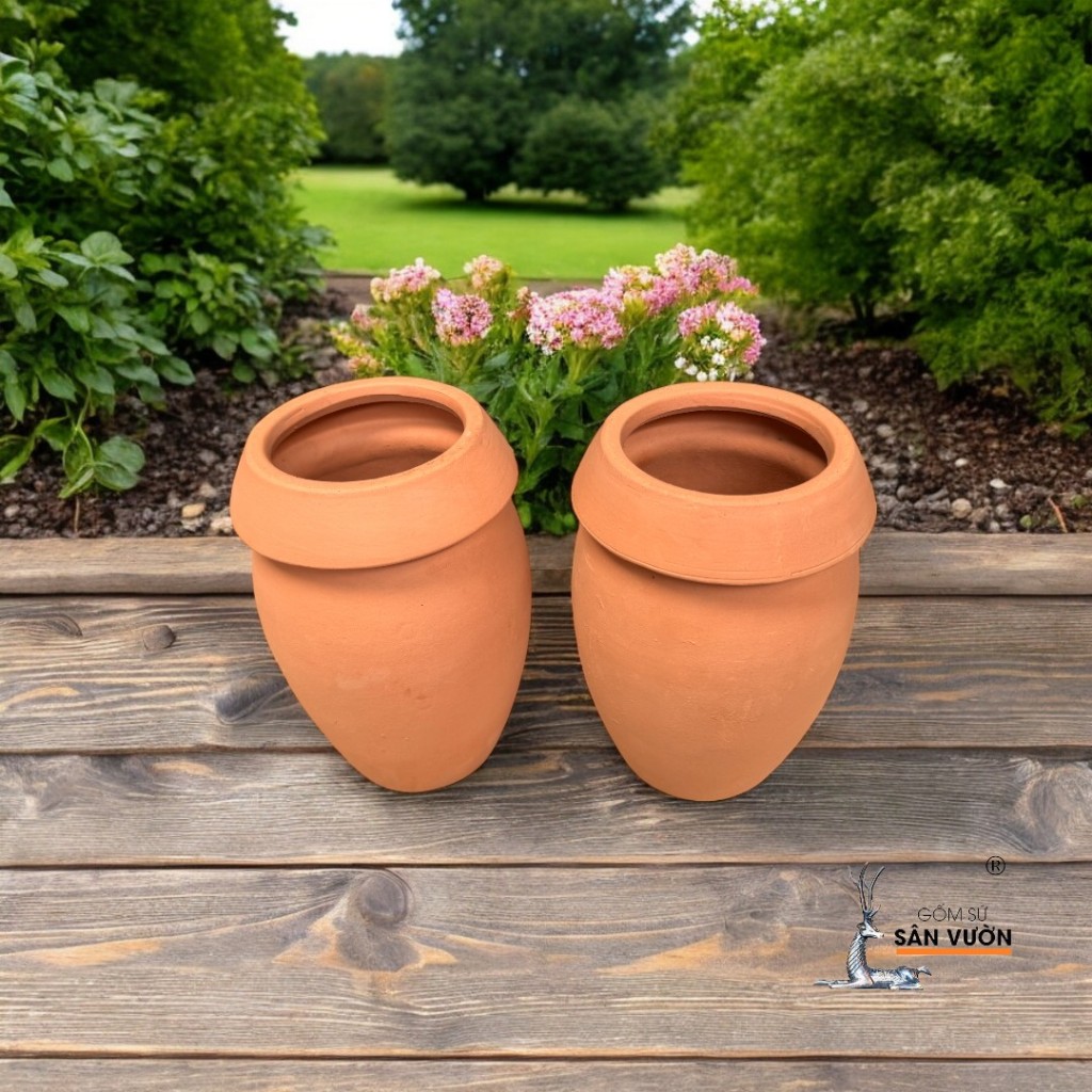 Bình Gốm Đất Nung Miệng Dày - Gốm Sứ Sân Vườn - Bình Decor Sân Vườn, Tiểu Cảnh