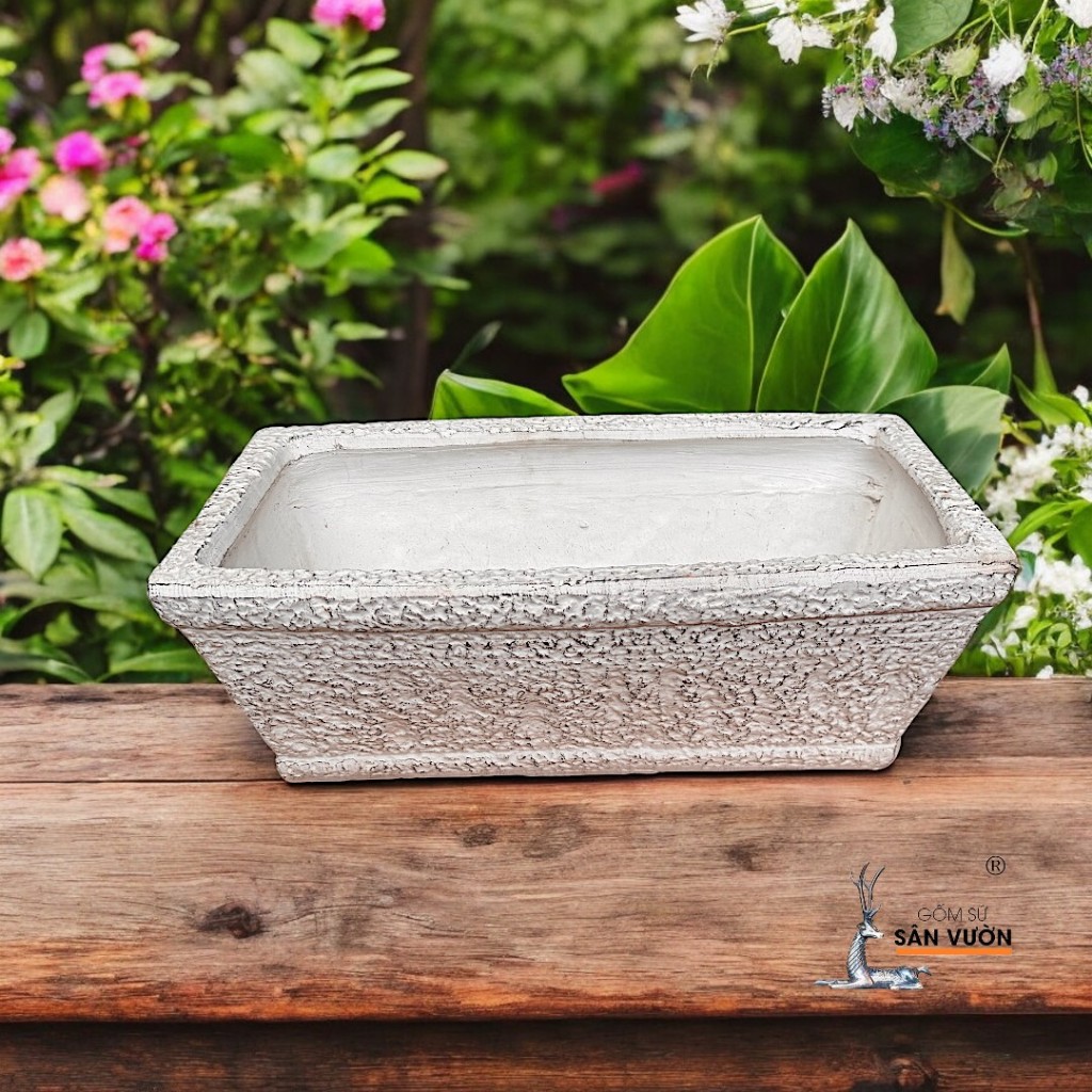 Chậu Gốm Đất Nung Dáng Chữ Nhật Lớn Trồng Cây Sân Thượng - Gốm Sứ Sân Vườn