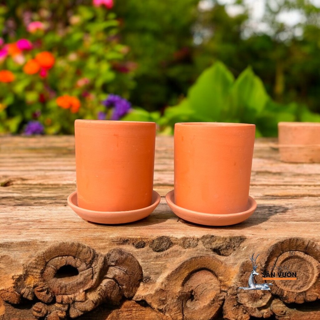 Combo Chậu Gốm Đất Nung Hình Trụ Tròn - Gốm Sứ Sân Vườn