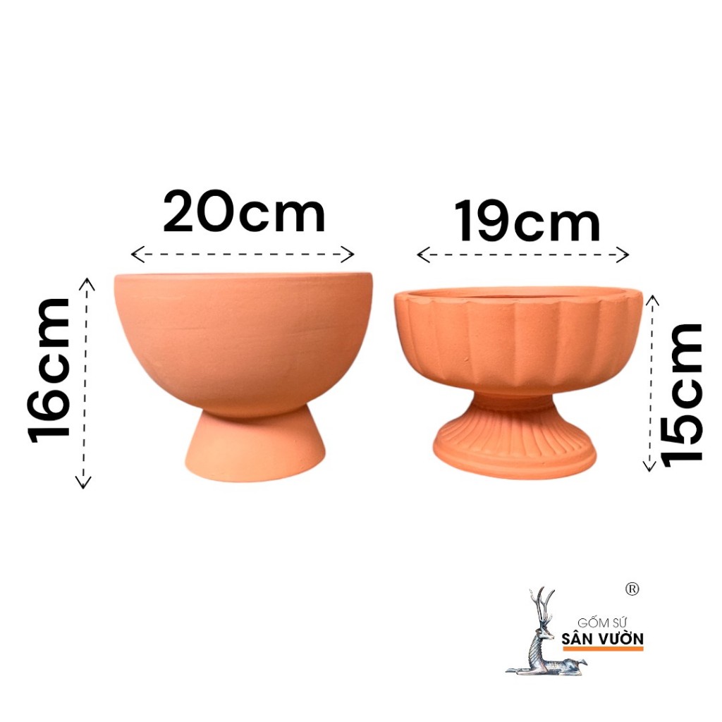 Chậu Gốm Đất Nung Để Bàn Hình Cúp Hoa - Gốm Sứ Sân Vườn