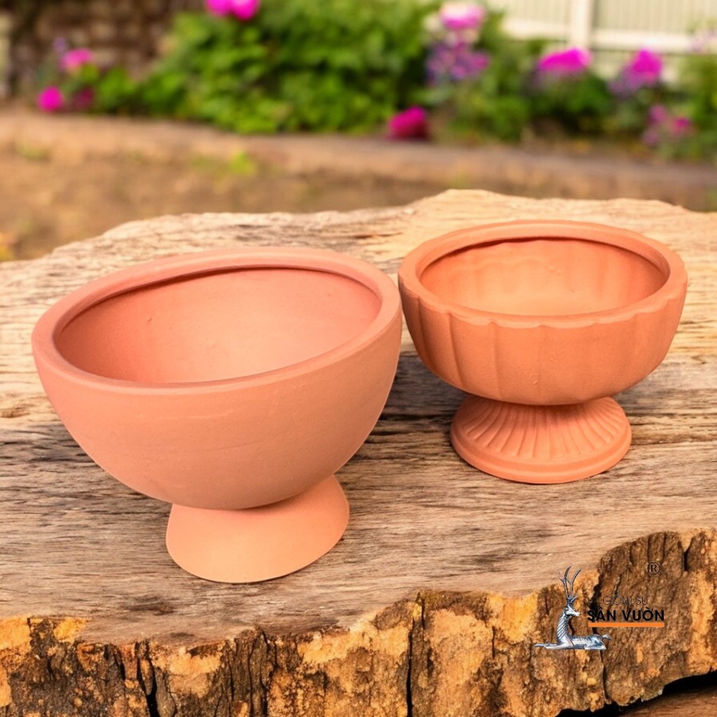 Chậu Gốm Đất Nung Để Bàn Hình Cúp Hoa - Gốm Sứ Sân Vườn
