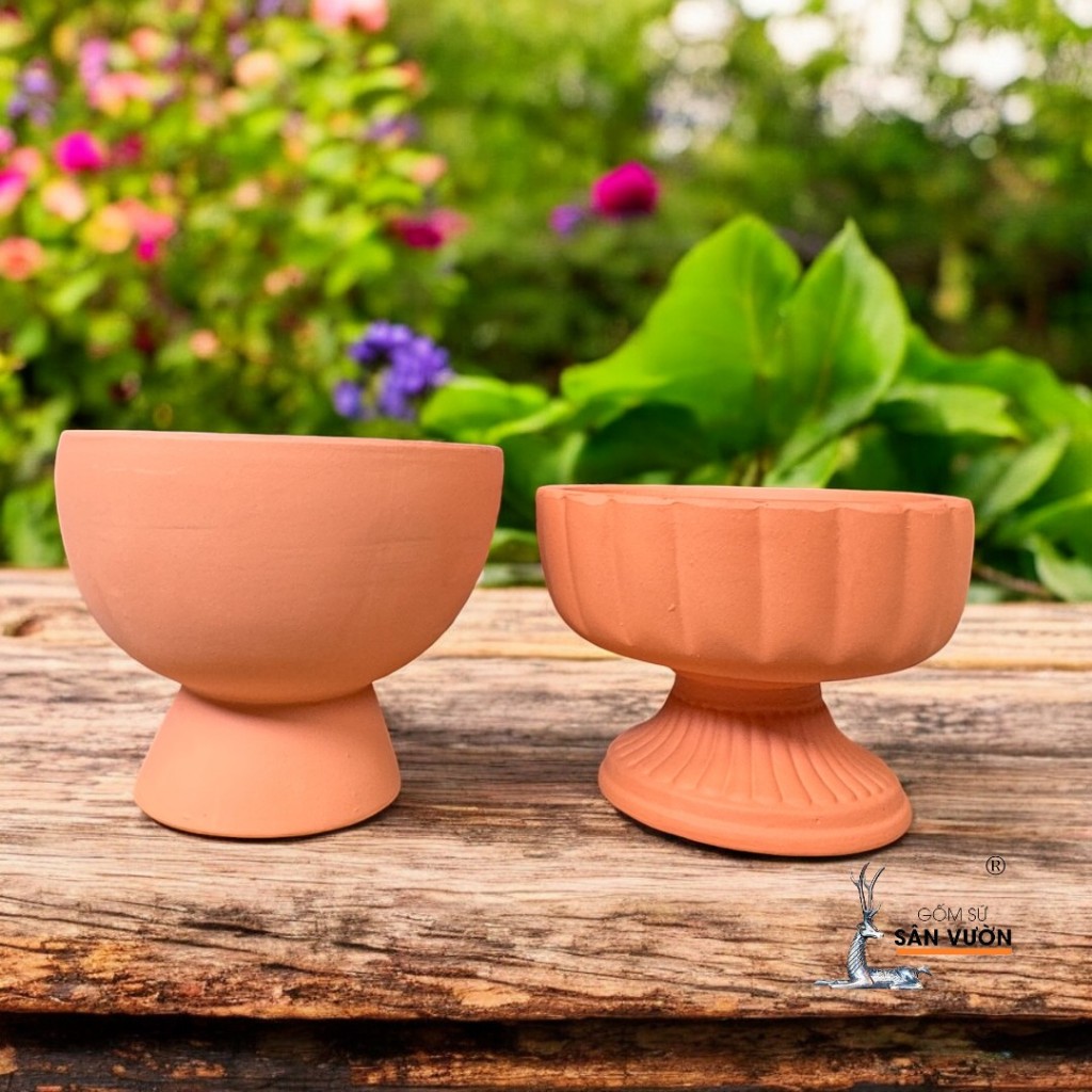 Chậu Gốm Đất Nung Để Bàn Hình Cúp Hoa - Gốm Sứ Sân Vườn
