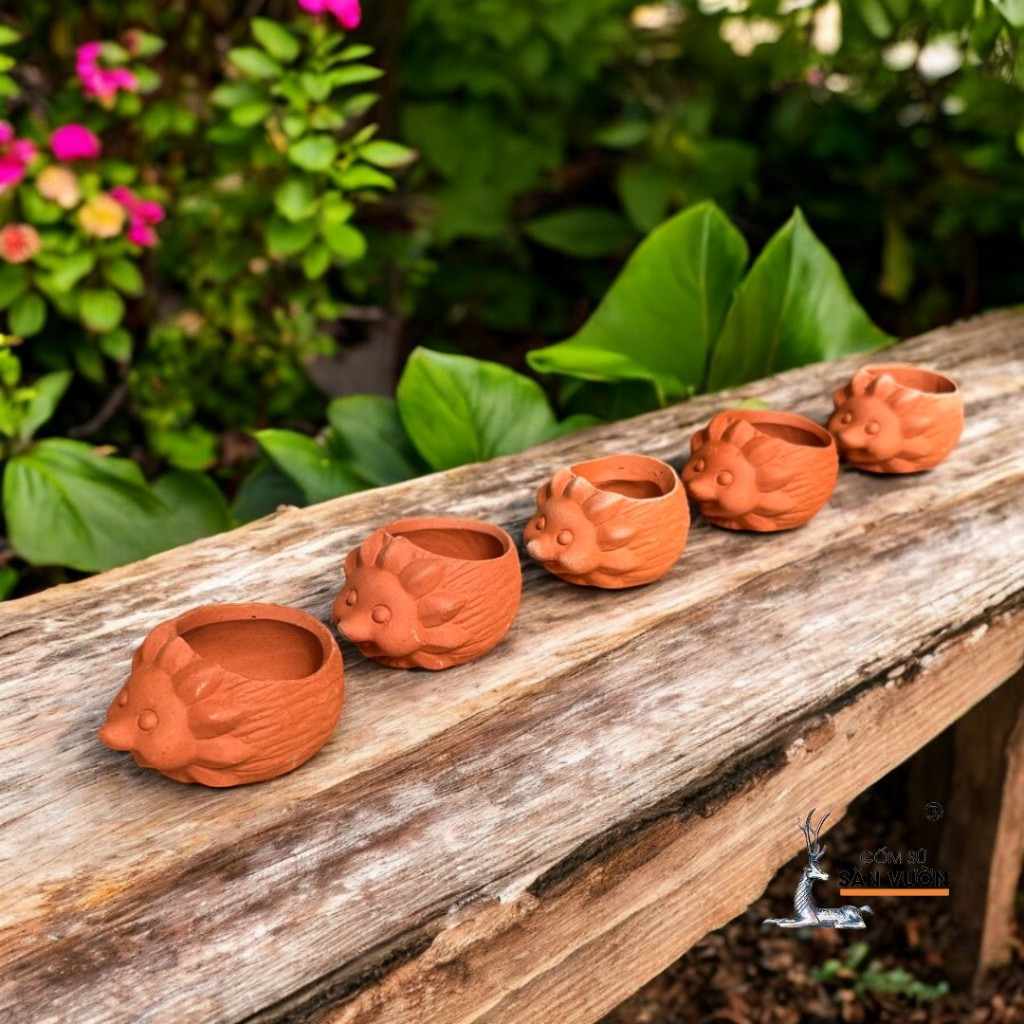 Chậu Gốm Đất Nung Hình Gia Đình Nhím - Gốm Sứ Sân Vườn - Trồng Sen Đá