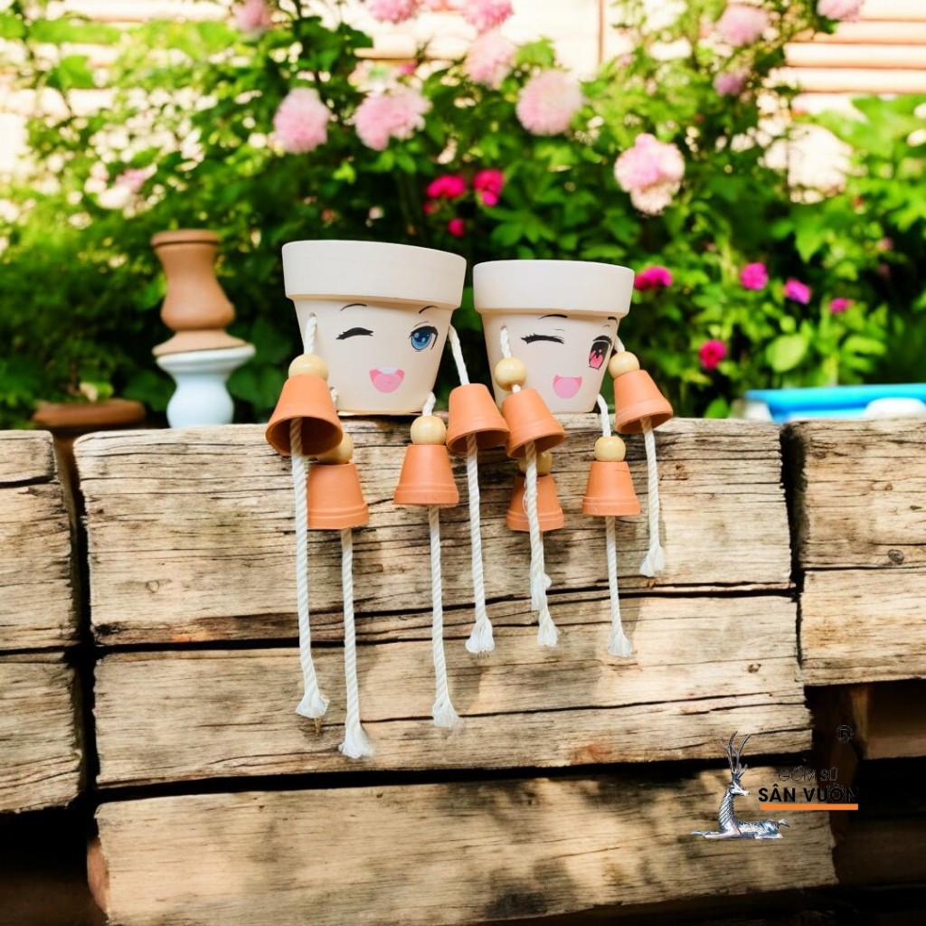 Bộ Gốm Đất Nung Xích Đu Và Chậu Hình Người Potman - Gốm Sứ Sân Vườn - Decor Sân Vườn