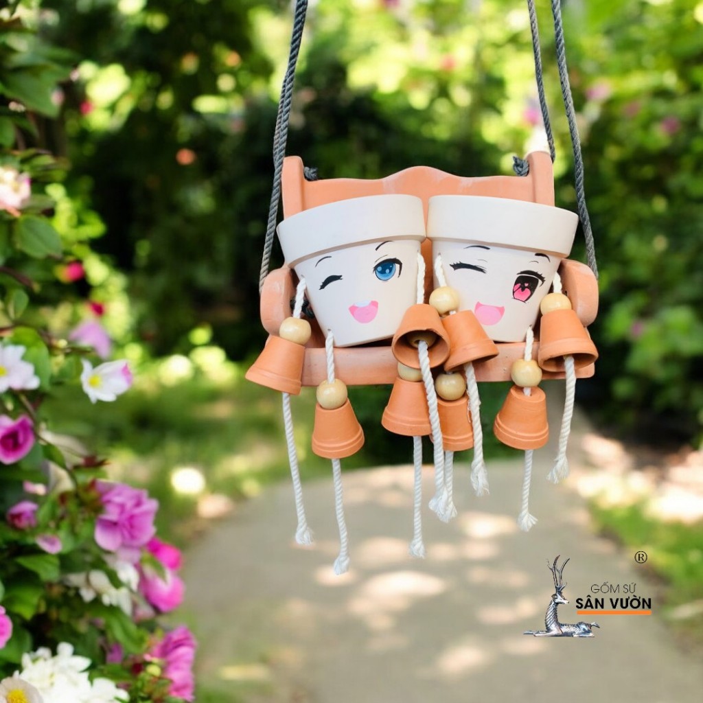 Bộ Gốm Đất Nung Xích Đu Và Chậu Hình Người Potman - Gốm Sứ Sân Vườn - Decor Sân Vườn