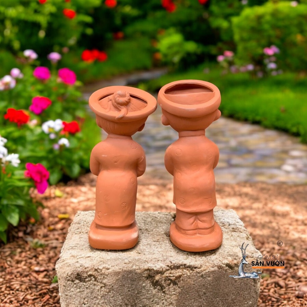 Chậu Gốm Đất Nung Hình Cô Dâu Chú Rể - Gốm Sứ Sân Vườn