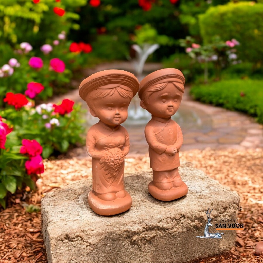 Chậu Gốm Đất Nung Hình Cô Dâu Chú Rể - Gốm Sứ Sân Vườn