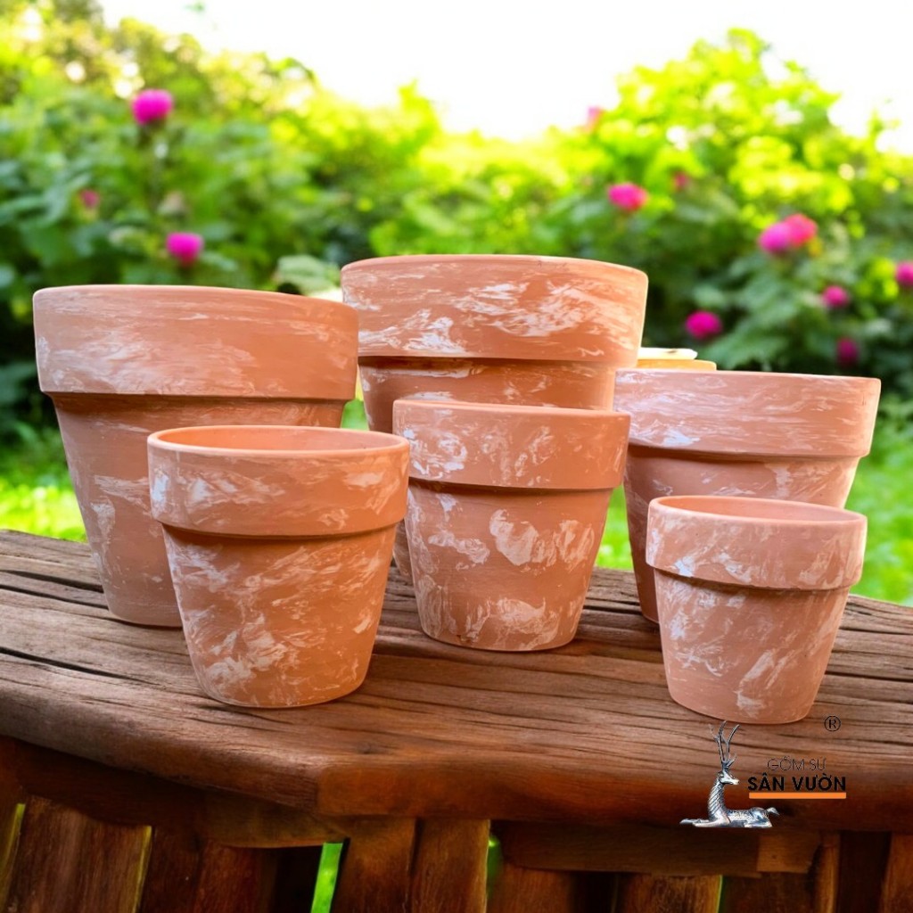 Chậu Gốm Đất Nung Ly Gờ Loang Marble - Gốm Sứ Sân Vườn