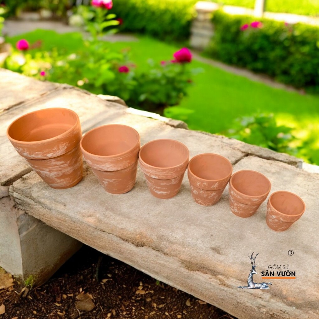 Chậu Gốm Đất Nung Ly Gờ Loang Marble - Gốm Sứ Sân Vườn
