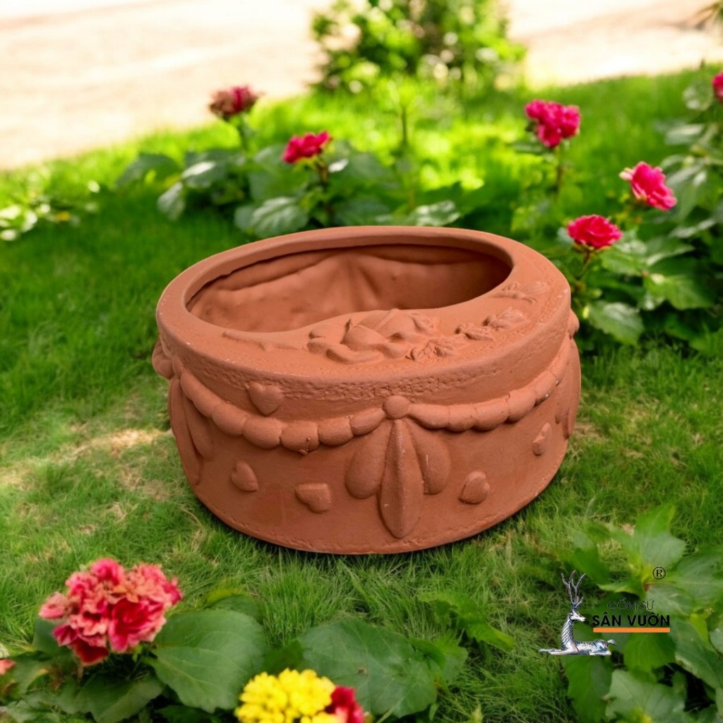 Chậu Gốm Đất Nung Hình Bánh Kem - Gốm Sứ Sân Vườn - Chậu Trồng Sen Đá, Xương Rồng Mini