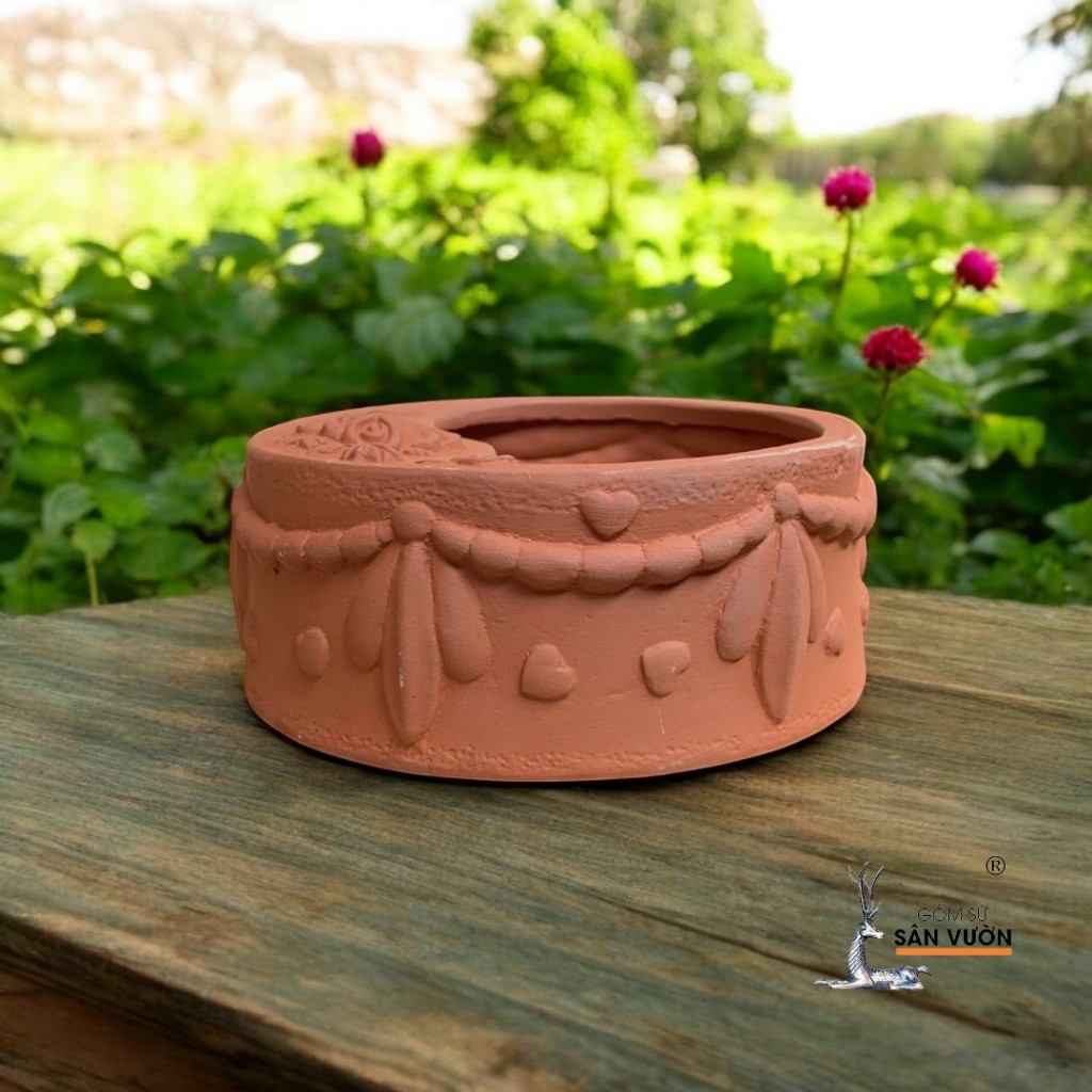 Chậu Gốm Đất Nung Hình Bánh Kem - Gốm Sứ Sân Vườn - Chậu Trồng Sen Đá, Xương Rồng Mini