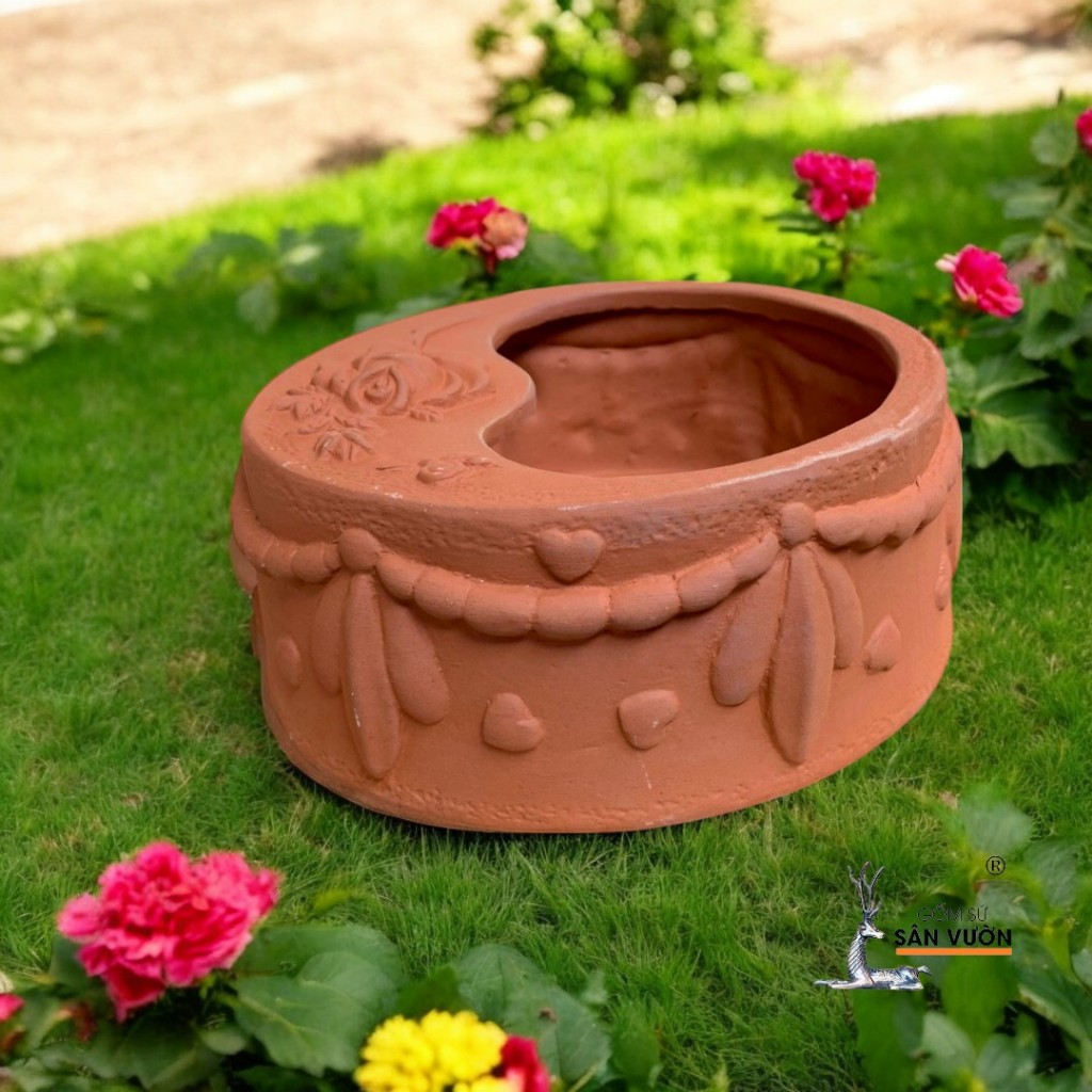 Chậu Gốm Đất Nung Hình Bánh Kem - Gốm Sứ Sân Vườn - Chậu Trồng Sen Đá, Xương Rồng Mini