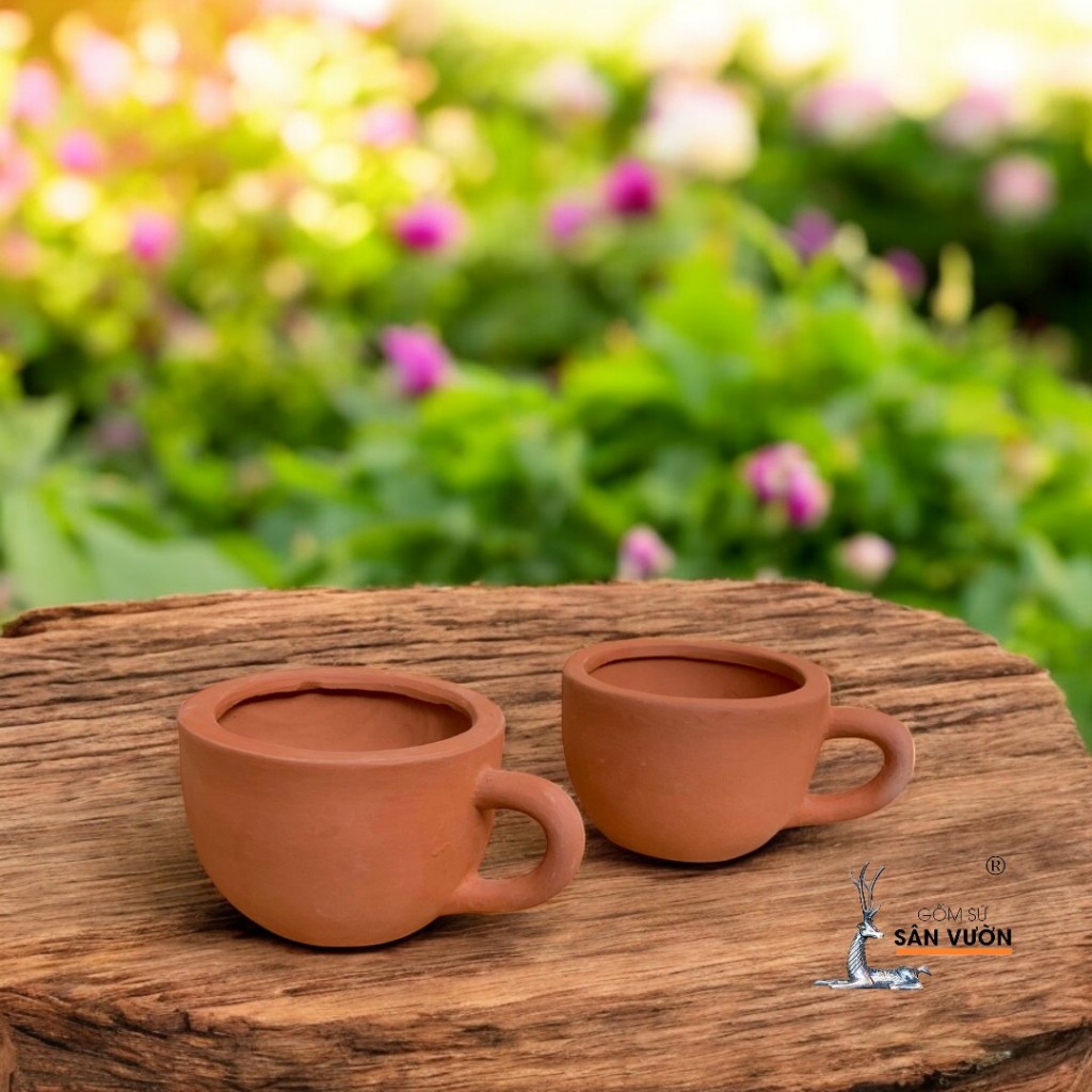 Chậu Gốm Đất Nung Hình Tách Có Quai - Gốm Sứ Sân Vườn - Chậu Trồng Sen Đá, Xương Rồng Mini Độc Lạ