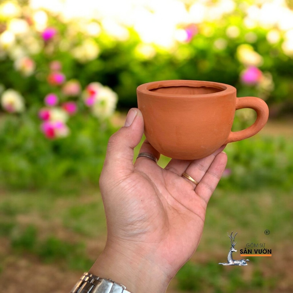 Chậu Gốm Đất Nung Hình Tách Có Quai - Gốm Sứ Sân Vườn - Chậu Trồng Sen Đá, Xương Rồng Mini Độc Lạ