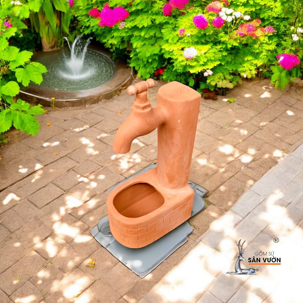 Tiểu Cảnh Thác Nước Gốm Đất Nung Hình Vòi Nước - Gốm Sứ Sân Vườn