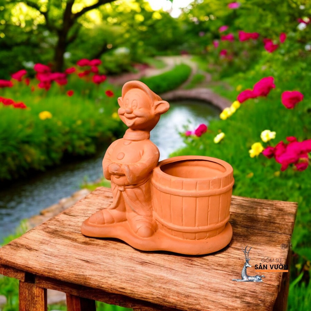 Chậu Gốm Đất Nung Hình Bạch Tuyết Và Bảy Chú Lùn ( Lẻ ) - Gốm Sứ Sân Vườn - Chậu Decor Sân Vườn