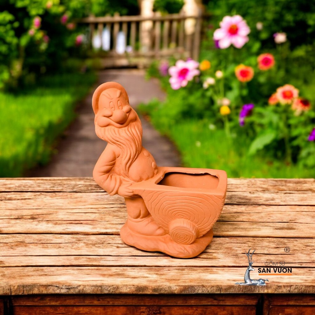 Chậu Gốm Đất Nung Hình Bạch Tuyết Và Bảy Chú Lùn ( Lẻ ) - Gốm Sứ Sân Vườn - Chậu Decor Sân Vườn