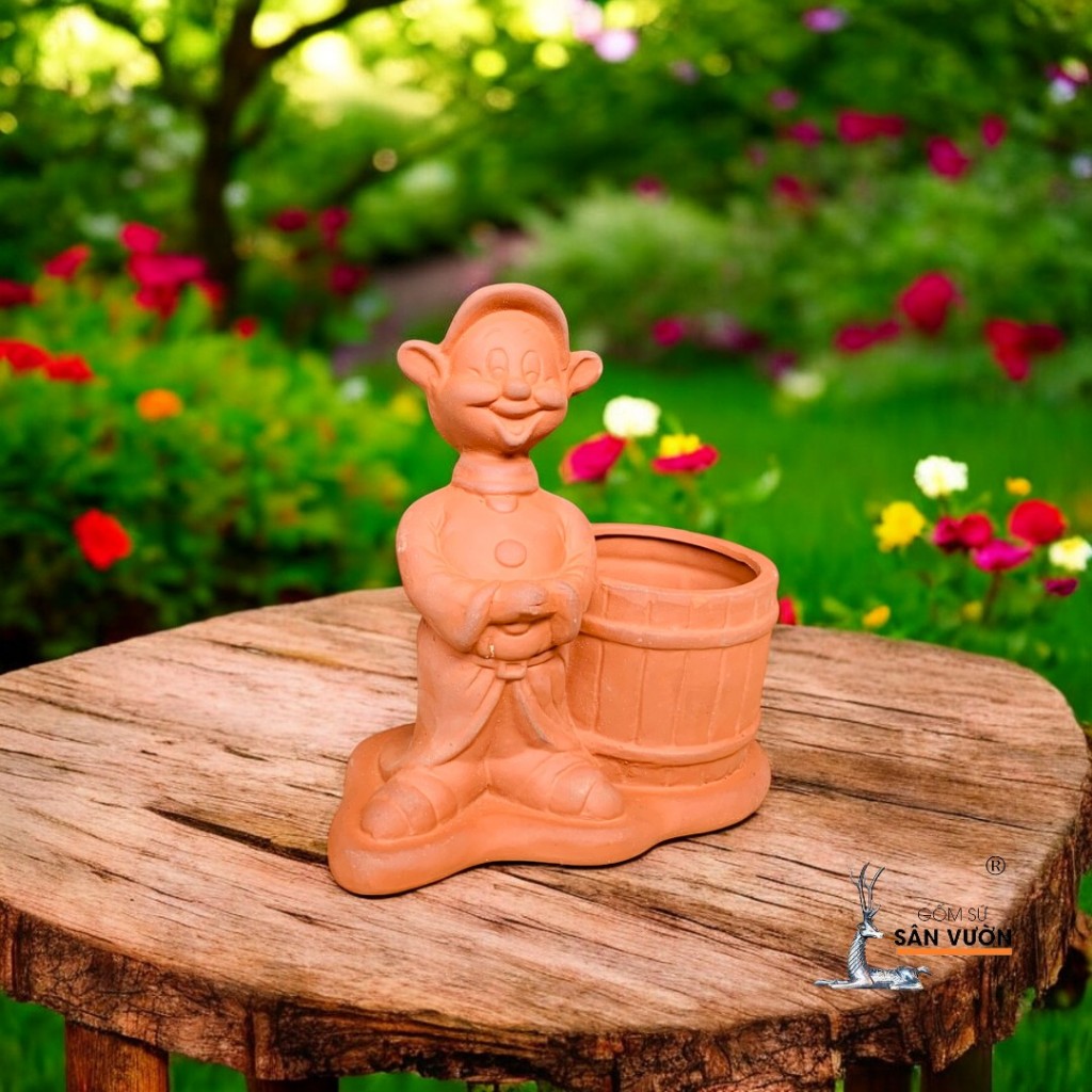 Chậu Gốm Đất Nung Hình Bạch Tuyết Và Bảy Chú Lùn ( Lẻ ) - Gốm Sứ Sân Vườn - Chậu Decor Sân Vườn