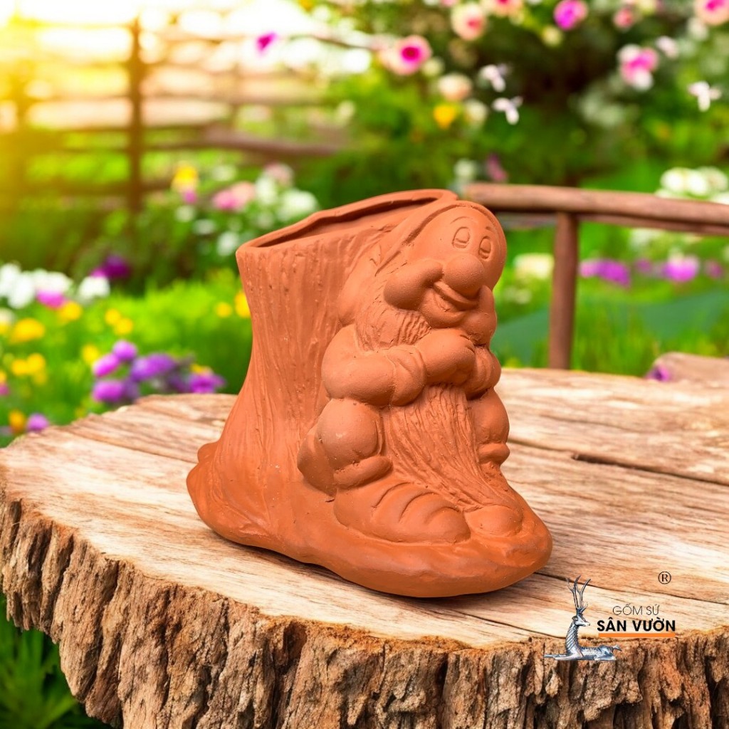 Bộ Chậu Gốm Đất Nung Hình Bạch Tuyết Và Bảy Chú Lùn - Gốm Sứ Sân Vườn - Chậu Decor Sân Vườn