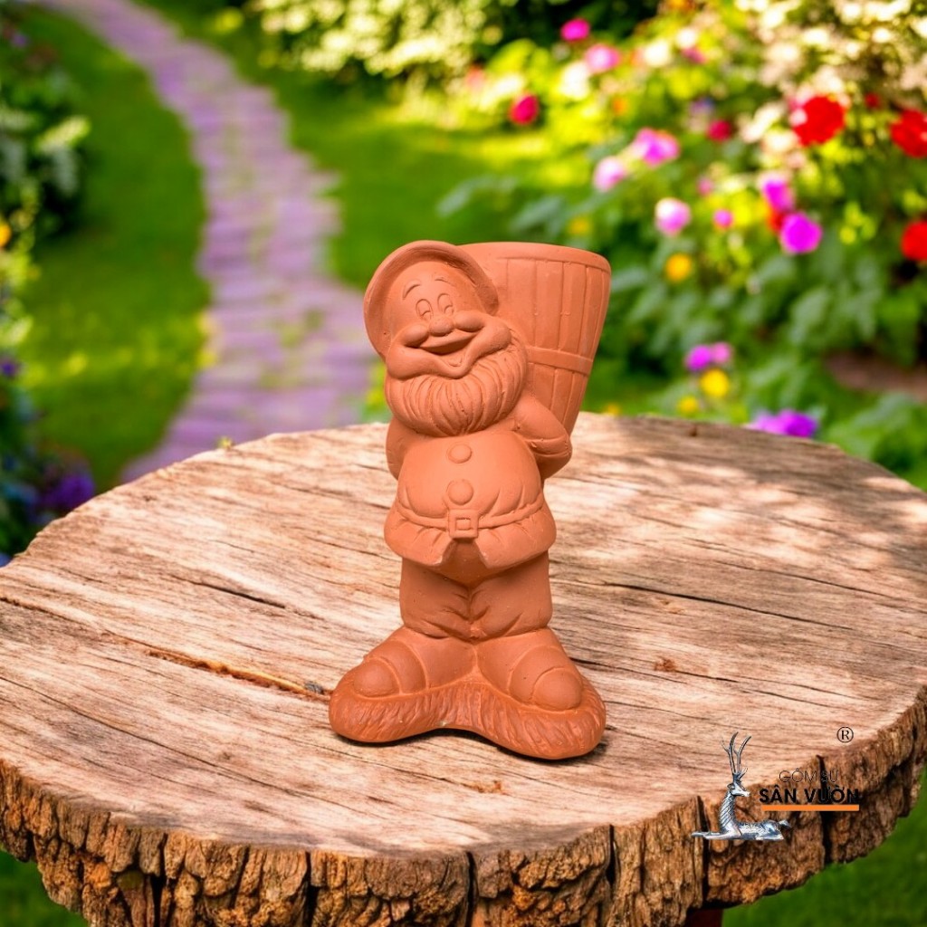 Bộ Chậu Gốm Đất Nung Hình Bạch Tuyết Và Bảy Chú Lùn - Gốm Sứ Sân Vườn - Chậu Decor Sân Vườn