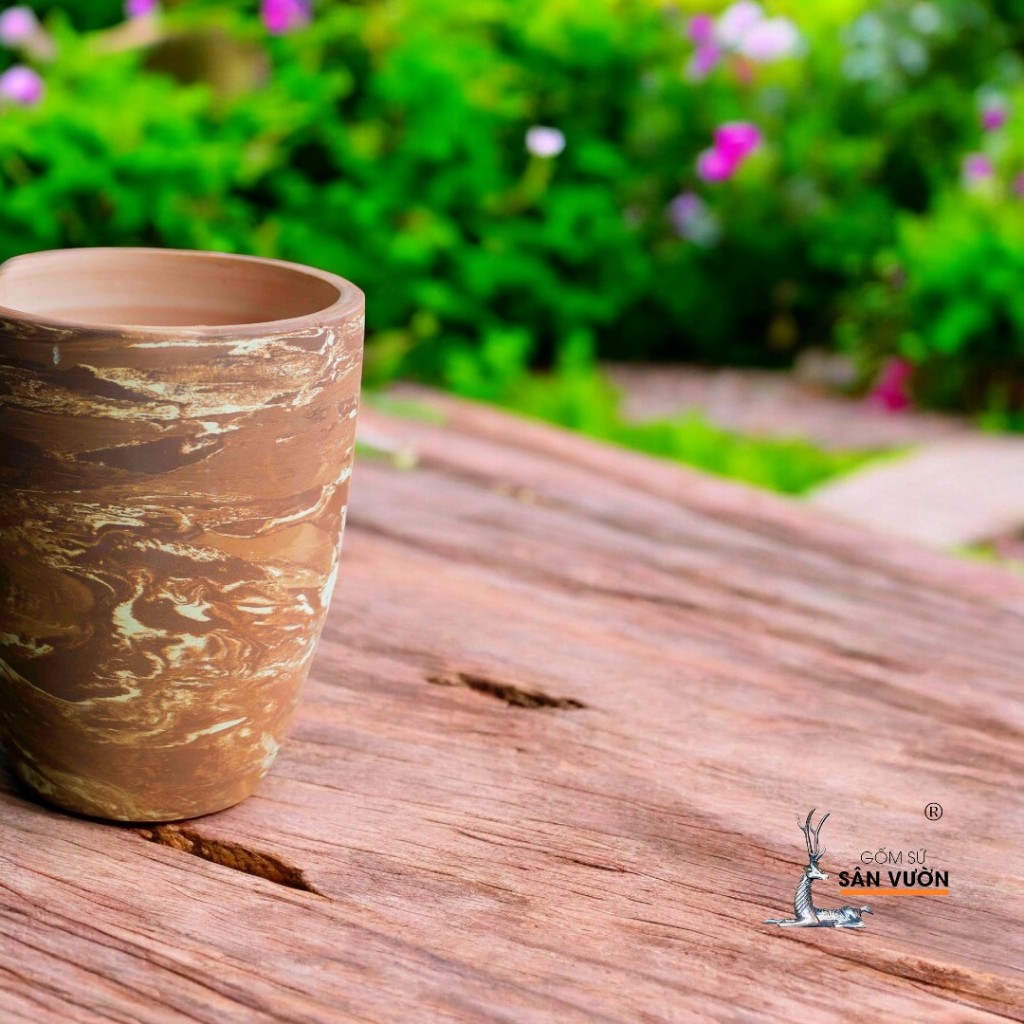 Chậu Đất Nung Size To Dáng Vót Loang Trồng Kiểng Lá - Gốm Sứ Sân Vườn