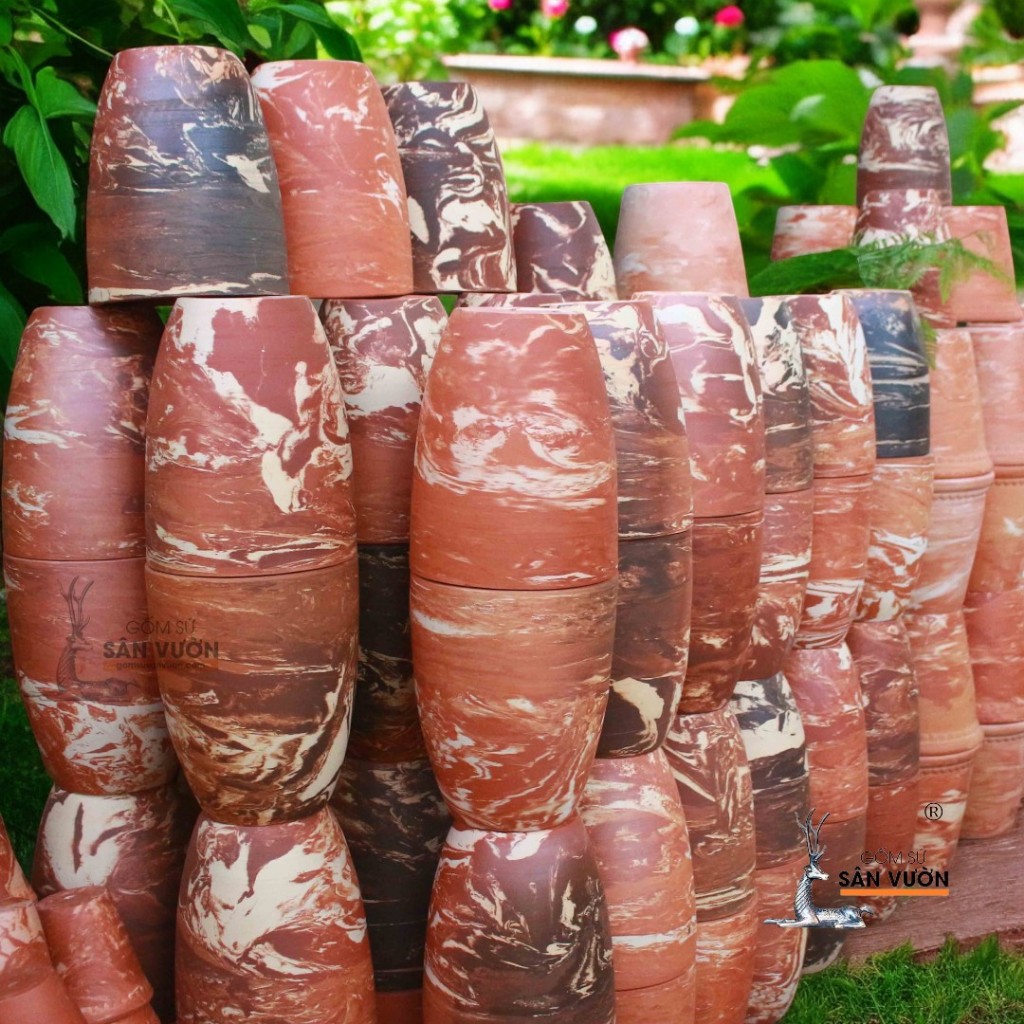 Chậu Đất Nung Size To Dáng Vót Loang Trồng Kiểng Lá - Gốm Sứ Sân Vườn