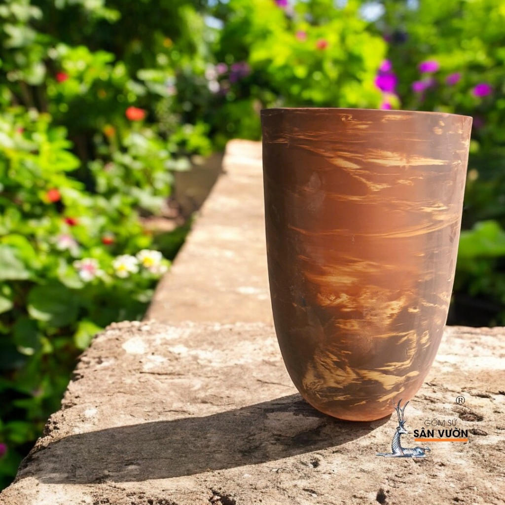 Chậu Đất Nung Size To Dáng Vót Loang Trồng Kiểng Lá - Gốm Sứ Sân Vườn