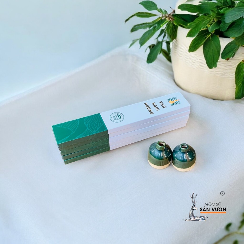 Combo Đế Gốm Cắm Nhang Và Nhang Thiền Thảo Mộc - Gốm Sứ Sân Vườn