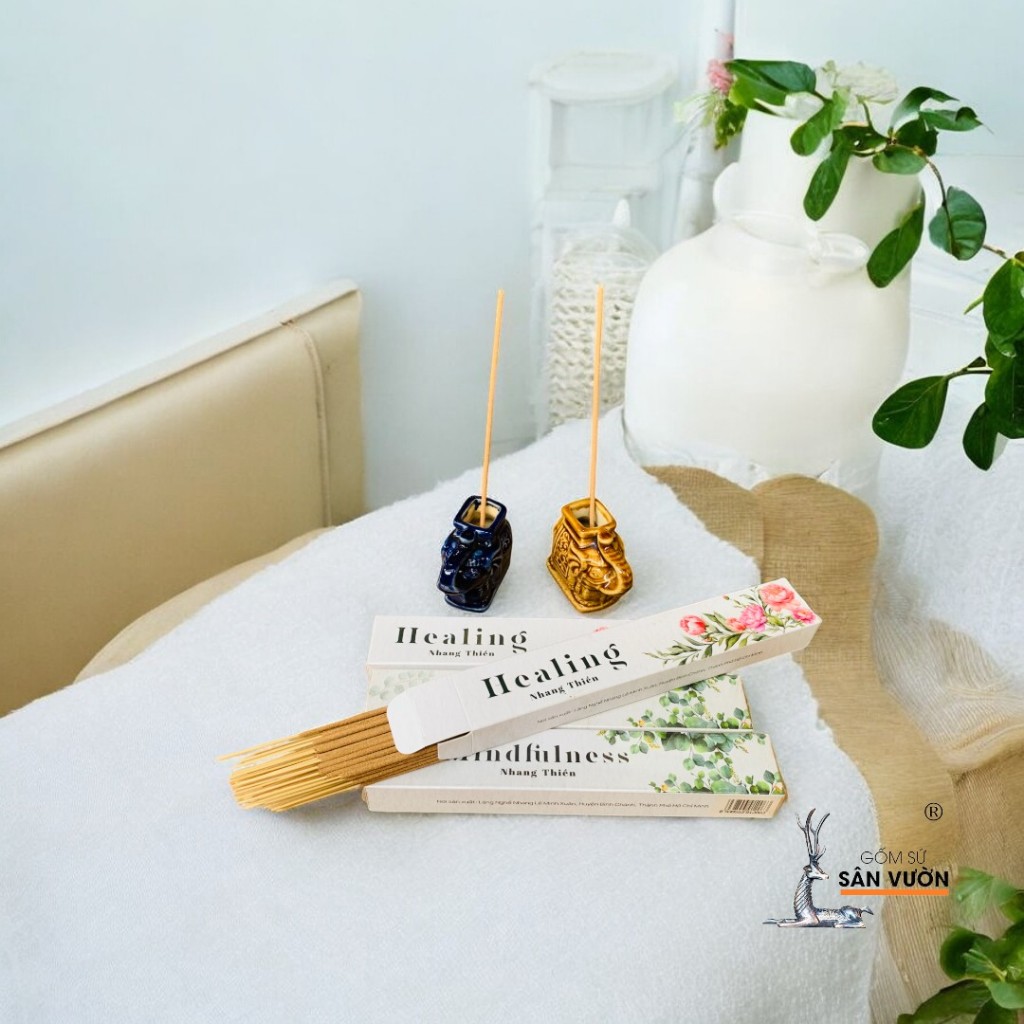 Combo Đế Gốm + Nhang sạch Thảo Mộc An Lành - Gốm Sứ Sân Vườn