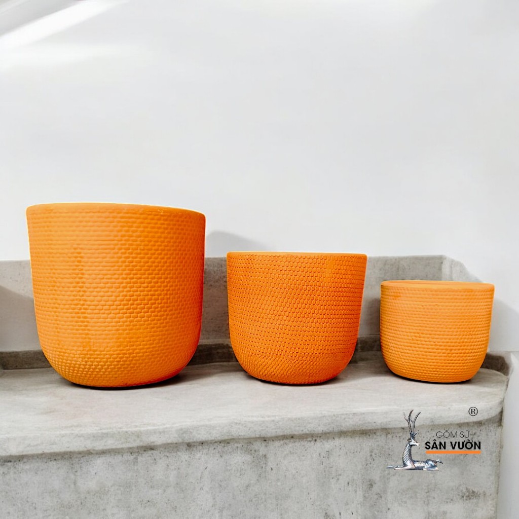 Chậu Gốm Đất Nung Dáng Trứng Vân Da Rắn - Gốm Sứ Sân Vườn