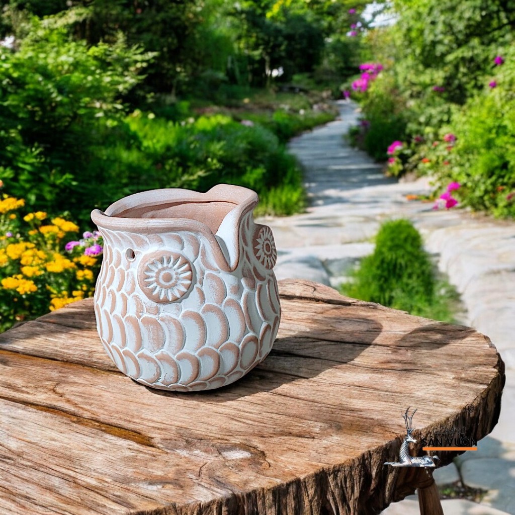 Chậu Treo Gốm Đất Nung Hình Cú - Gốm Sứ Sân Vườn